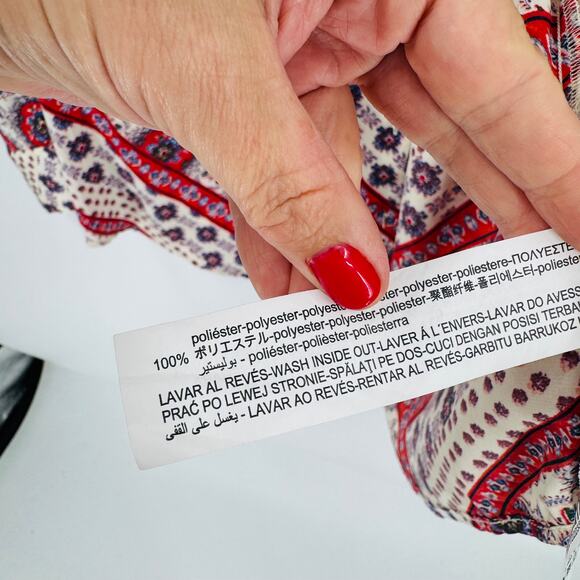 ZARA Boho Paisley Print Button Down Shirt Red Blue Cream Long Sleeve Top Size M - Picture 3 of 5